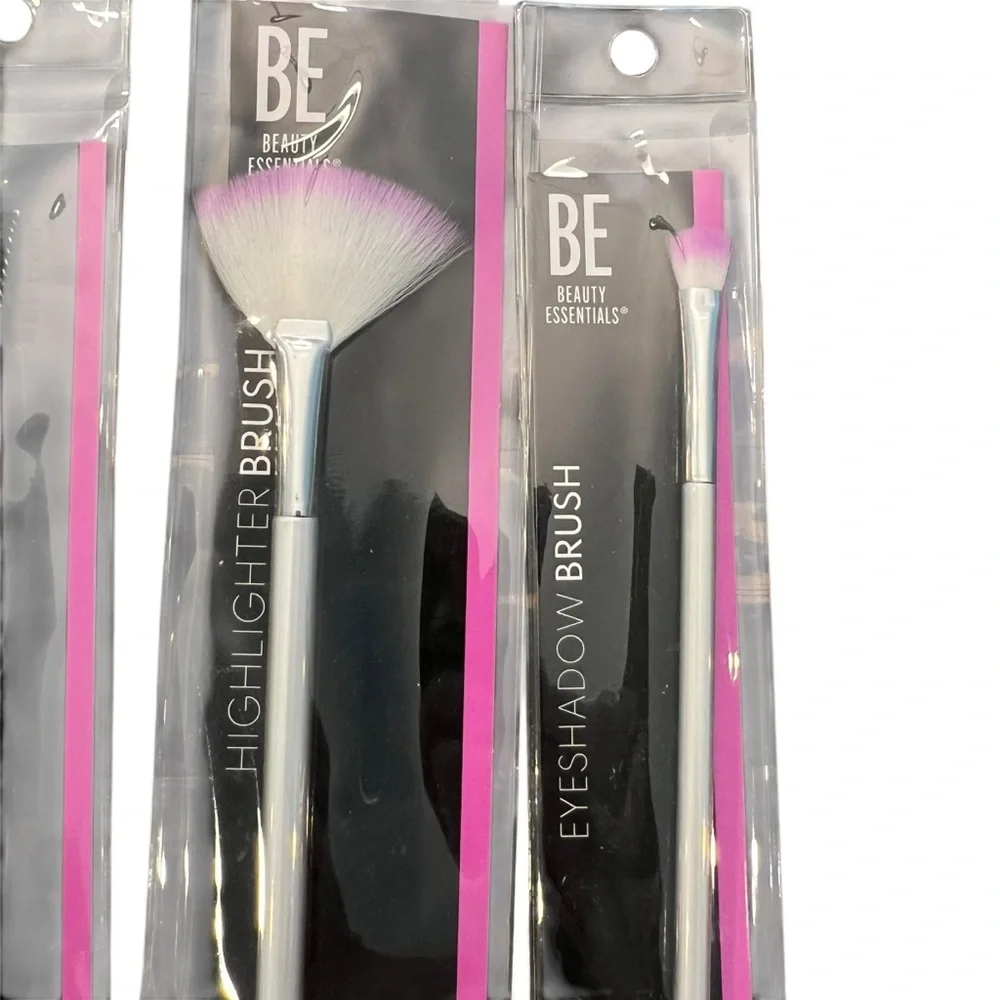 Beauty Essentials Makeup‎ Brush Set 3 Pc Highlighter Eyeshadow Spoolie Silver